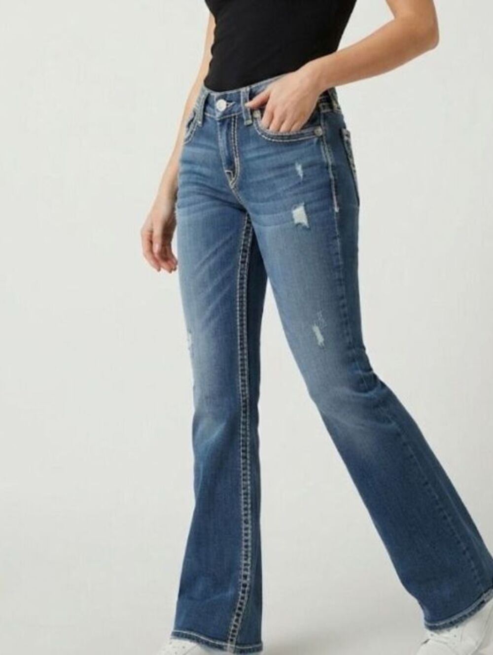 Women's Blue Embroidered Back Pocket Bootcut Jeans, Size 5